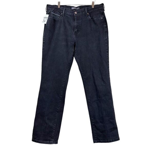 Levi’s 505 Straight Leg Contrast Stitched Black Denim Jeans Women’s Size 16M 33x - Picture 1 of 9